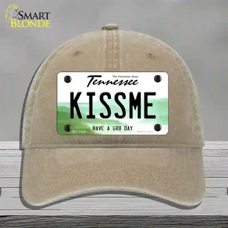 Kiss Me Novelty License Plate Hat Tag Unconstructed Cotton / Khaki