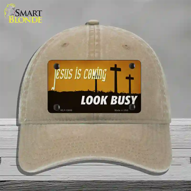 Jesus Is Coming Novelty License Plate Hat Tag Unconstructed Cotton / Khaki