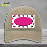 Hot Pink White Polka Dot Center Oval Novelty License Plate Hat Unconstructed Cotton / Khaki