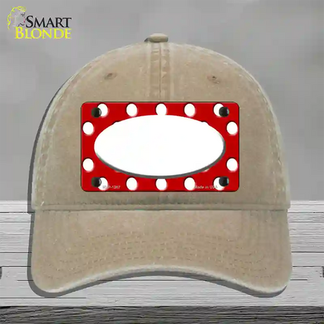 White Red Polka Dot Center Oval Novelty License Plate Hat Unconstructed Cotton / Khaki