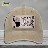 Stop Thinking Novelty License Plate Hat Tag Unconstructed Cotton / Khaki