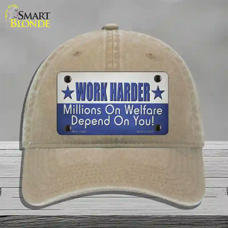 Welfare Depends On You Novelty License Plate Hat Tag Unconstructed Cotton / Khaki