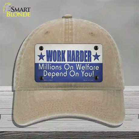 Welfare Depends On You Novelty License Plate Hat Tag Unconstructed Cotton / Khaki