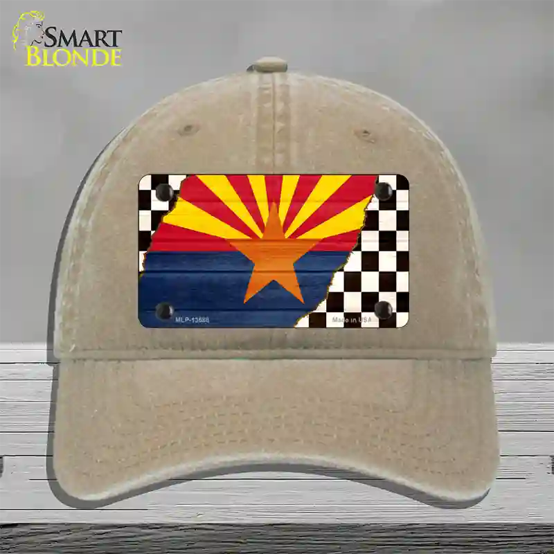 Arizona Racing Flag Novelty License Plate Hat Tag Unconstructed Cotton / Khaki