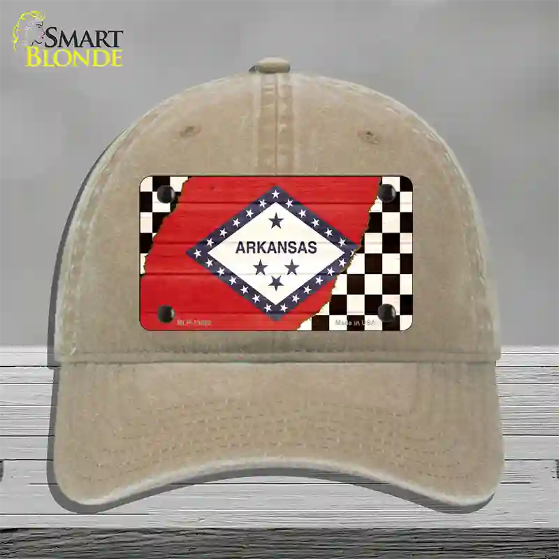 Arkansas Racing Flag Novelty License Plate Hat Tag Unconstructed Cotton / Khaki