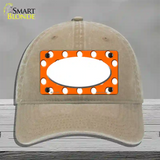 White Orange Polka Dots Center Oval Novelty License Plate Hat Unconstructed Cotton / Khaki