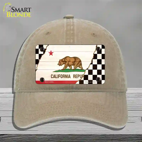 California Racing Flag Novelty License Plate Hat Tag Unconstructed Cotton / Khaki