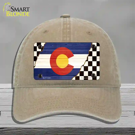 Colorado Racing Flag Novelty License Plate Hat Tag Unconstructed Cotton / Khaki