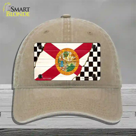 Florida Racing Flag Novelty License Plate Hat Tag Unconstructed Cotton / Khaki