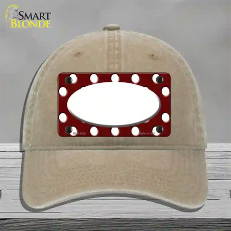 White Burgundy Polka Dot White Center Oval Novelty License Plate Hat Unconstructed Cotton / Khaki