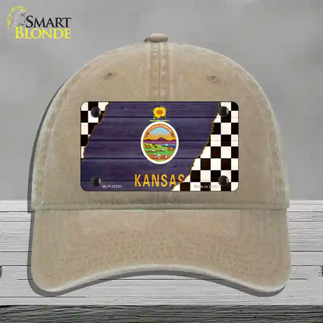 Kansas Racing Flag Novelty License Plate Hat Tag Unconstructed Cotton / Khaki