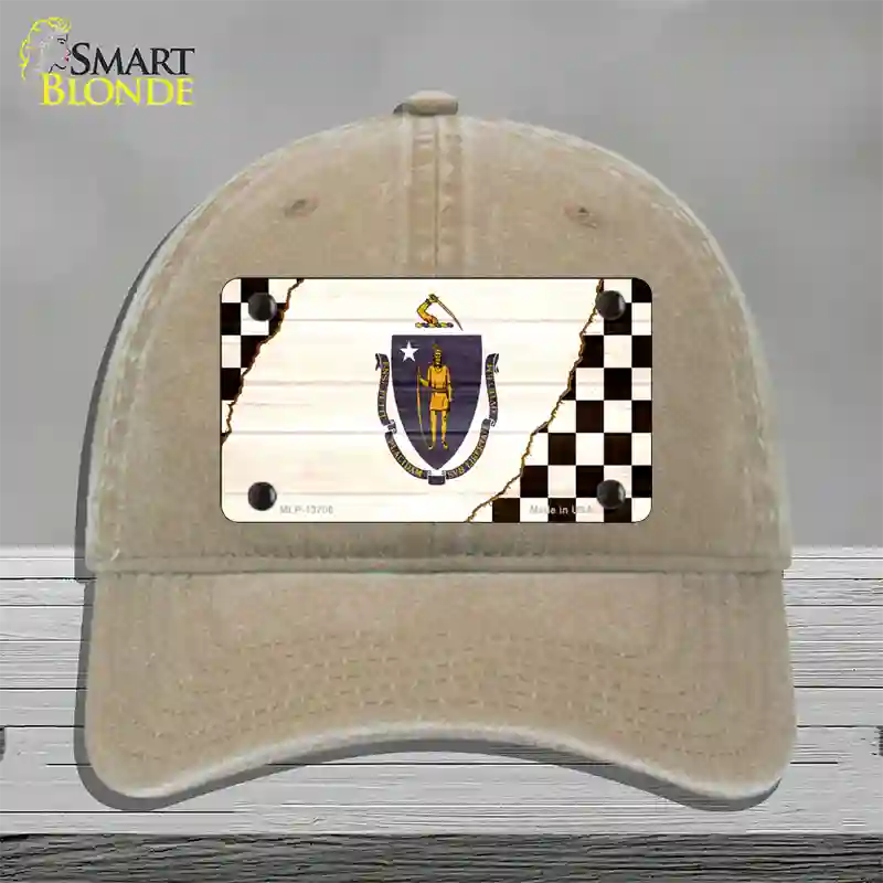 Massachusetts Racing Flag Novelty License Plate Hat Tag Unconstructed Cotton / Khaki