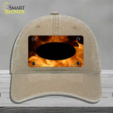 Real Flame With Black Center Oval Novelty License Plate Hat Unconstructed Cotton / Khaki