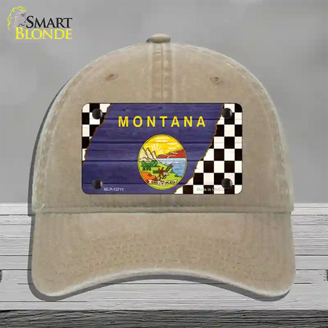 Montana Racing Flag Novelty License Plate Hat Tag Unconstructed Cotton / Khaki