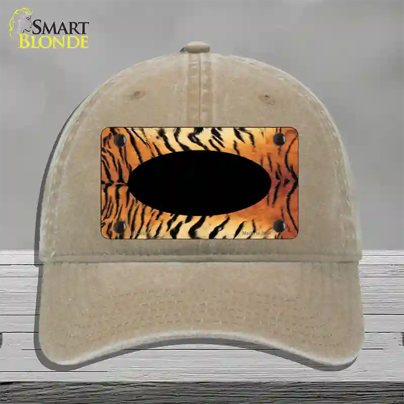 Tiger With Black Center Oval Novelty License Plate Hat Unconstructed Cotton / Khaki