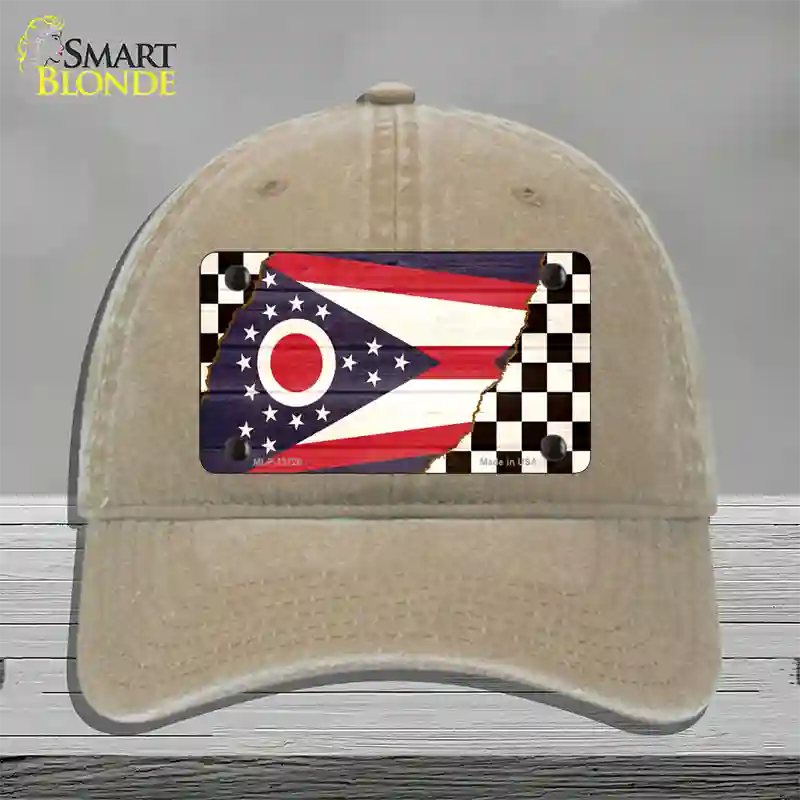 Ohio Racing Flag Novelty License Plate Hat Tag Unconstructed Cotton / Khaki