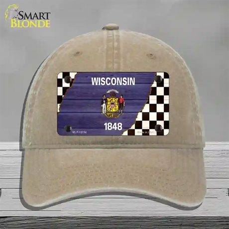 Wisconsin Racing Flag Novelty License Plate Hat Tag Unconstructed Cotton / Khaki