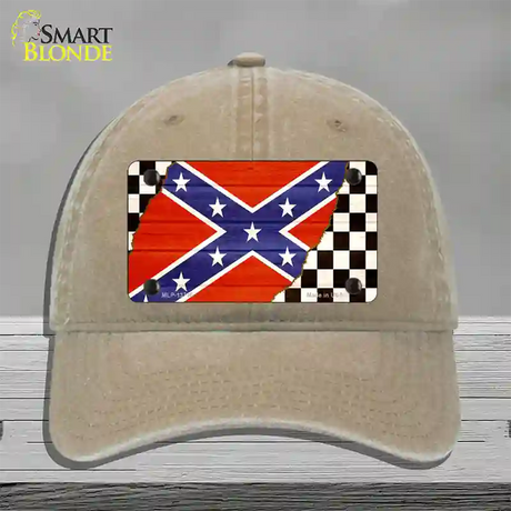 Confederate Racing Flag Novelty License Plate Hat Tag Unconstructed Cotton / Khaki