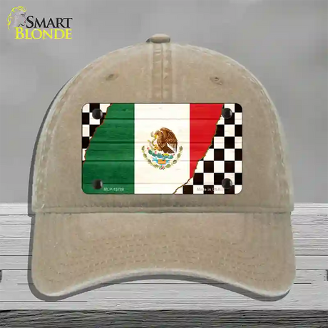 Mexico Racing Flag Novelty License Plate Hat Tag Unconstructed Cotton / Khaki