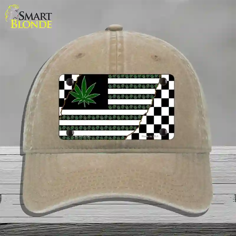 Weed American Racing Flag Novelty License Plate Hat Tag Unconstructed Cotton / Khaki