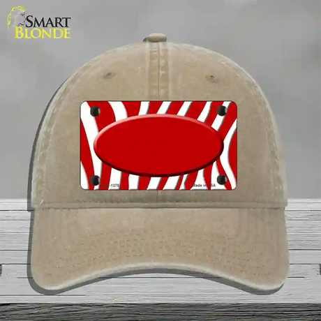 Red White Zebra Center Oval Novelty License Plate Hat Unconstructed Cotton / Khaki