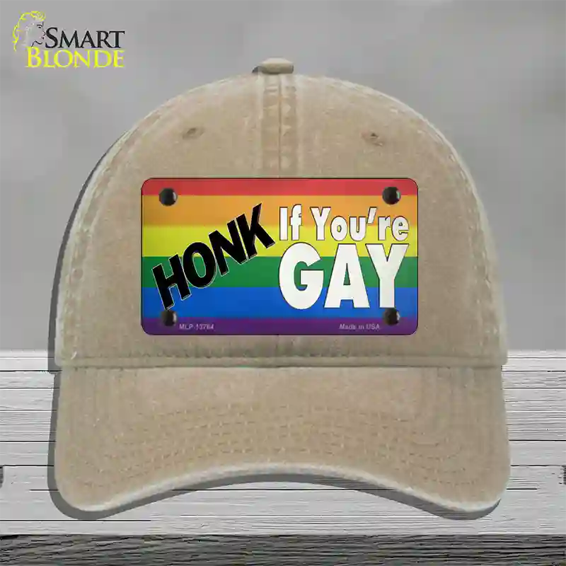 Honk If Youre Gay Novelty License Plate Hat Tag Unconstructed Cotton / Khaki