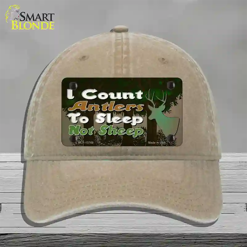 I Count Antlers To Sleep Novelty License Plate Hat Tag Unconstructed Cotton / Khaki