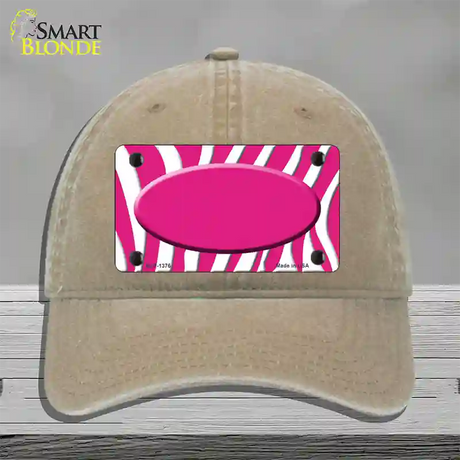 Hot Pink White Zebra Center Oval Novelty License Plate Hat Unconstructed Cotton / Khaki