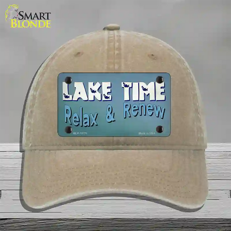 Lake Time Novelty License Plate Hat Tag Unconstructed Cotton / Khaki