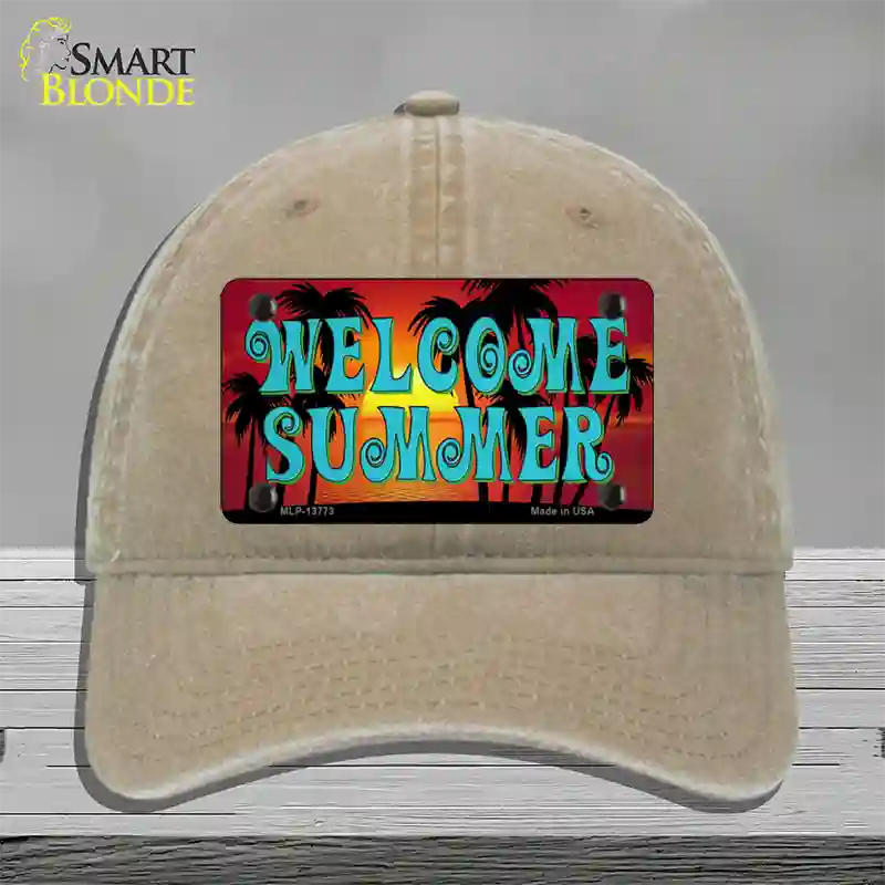 Welcome Summer Novelty License Plate Hat Tag Unconstructed Cotton / Khaki