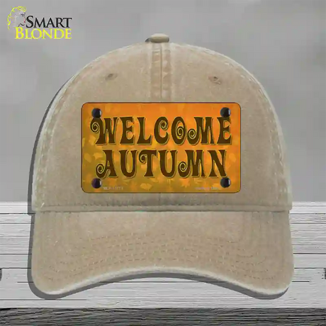 Welcome Autumn Novelty License Plate Hat Tag Unconstructed Cotton / Khaki