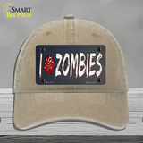 I Love Zombies Novelty License Plate Hat Tag Unconstructed Cotton / Khaki