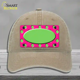 Lime Green Pink Polka Dot Lime Green Center Oval Novelty License Plate Hat Unconstructed Cotton / Khaki