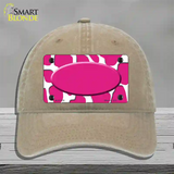 Pink White Giraffe Center Oval Novelty License Plate Hat Unconstructed Cotton / Khaki