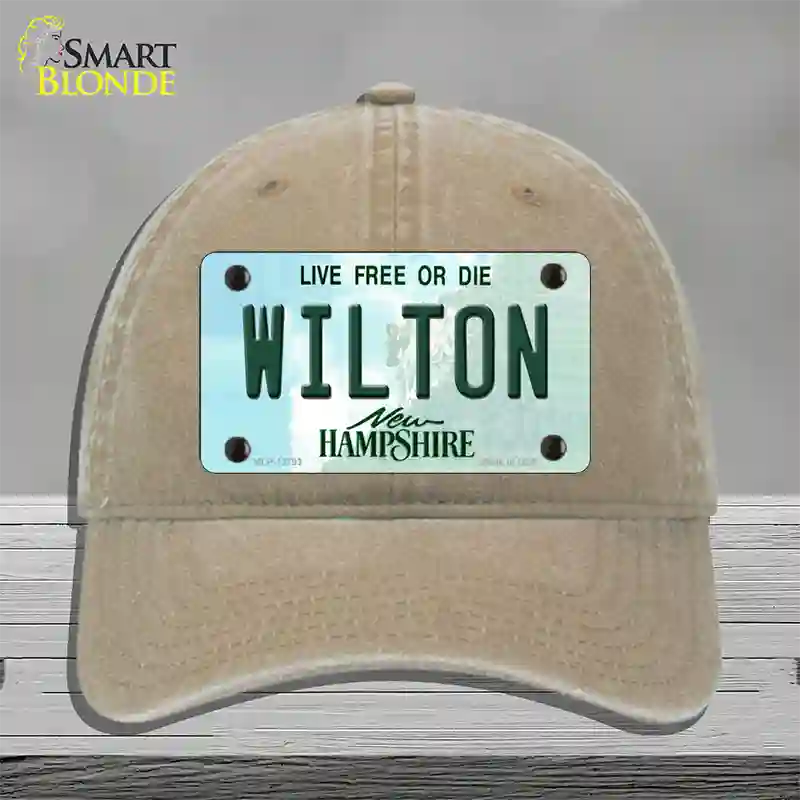 Wilton New Hampshire Novelty License Plate Hat Tag Unconstructed Cotton / Khaki