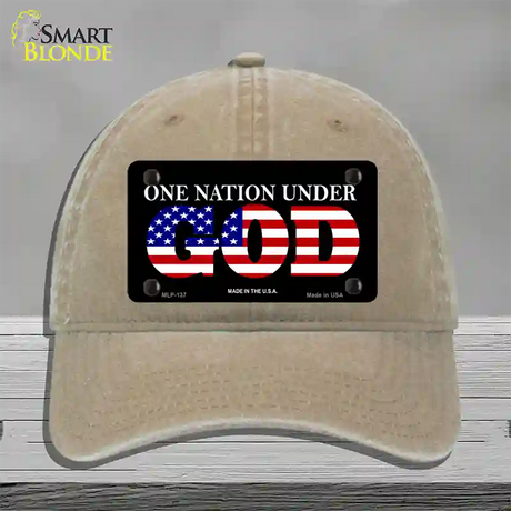 One Nation Under God Novelty License Plate Hat Unconstructed Cotton / Khaki