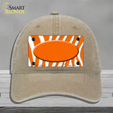 Orange White Zebra Center Oval Novelty License Plate Hat Unconstructed Cotton / Khaki