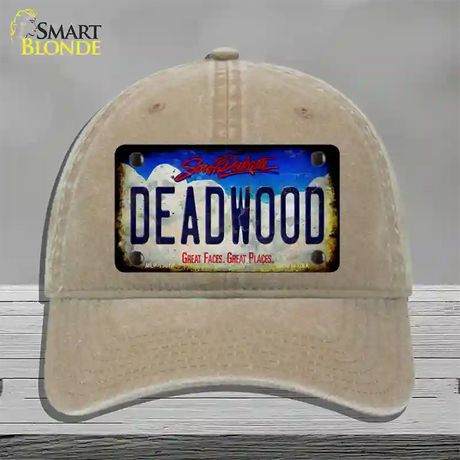 Deadwood South Dakota Rusty Novelty License Plate Hat Tag Unconstructed Cotton / Khaki