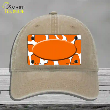 Orange White Giraffe Center Oval Novelty License Plate Hat Unconstructed Cotton / Khaki