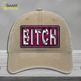 Bitch Pink Novelty License Plate Hat Tag Unconstructed Cotton / Khaki