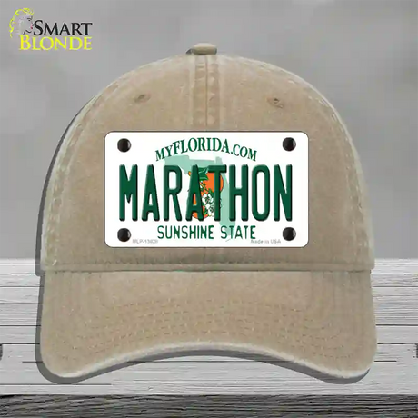 Marathon Florida Novelty License Plate Hat Tag Unconstructed Cotton / Khaki