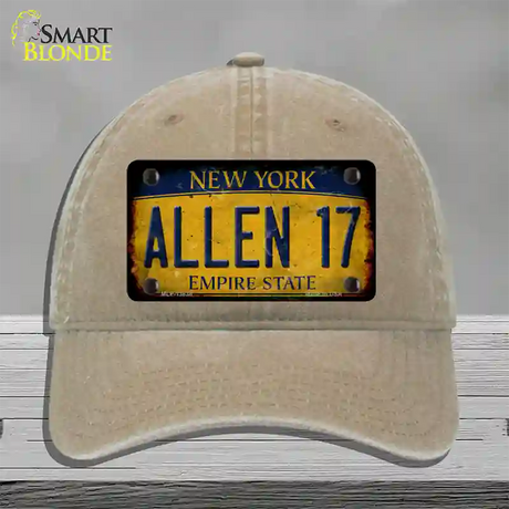 Allen 17 New York Yellow Novelty License Plate Hat Tag Unconstructed Cotton / Khaki