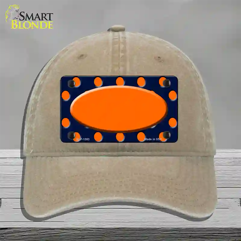 Orange Navy Blue Polka Dot Orange Center Oval Novelty License Plate Hat Unconstructed Cotton / Khaki