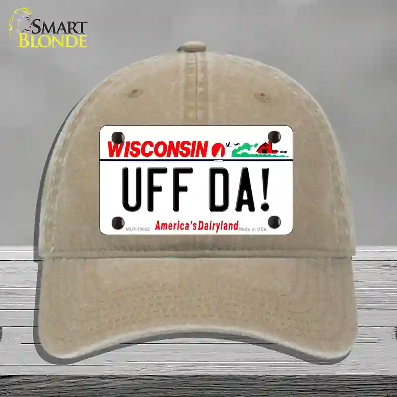 Uff Da Wisconsin Novelty License Plate Hat Tag Unconstructed Cotton / Khaki