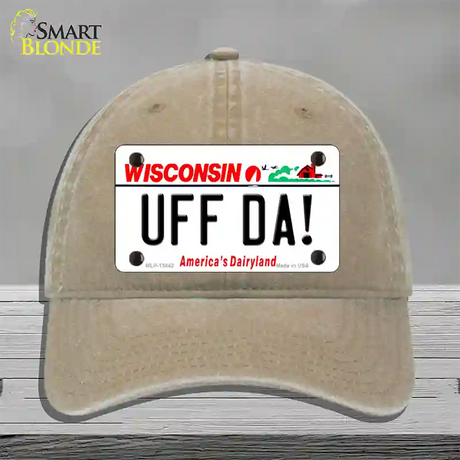 Uff Da Wisconsin Novelty License Plate Hat Tag Unconstructed Cotton / Khaki