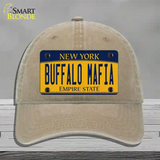 Buffalo Mafia NY Yellow Novelty License Plate Hat Tag Unconstructed Cotton / Khaki