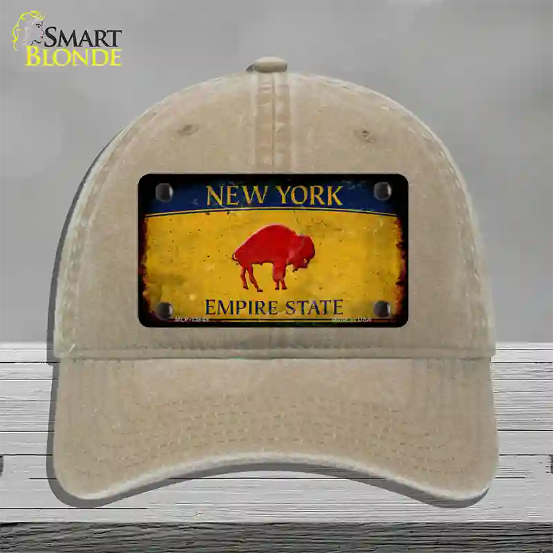 Red Buffalo NY Yellow Rusty Novelty License Plate Hat Tag Unconstructed Cotton / Khaki