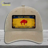 Red Buffalo NY Yellow Rusty Novelty License Plate Hat Tag Unconstructed Cotton / Khaki