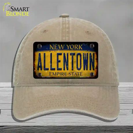 Allentown NY Yellow Rusty Novelty License Plate Hat Tag Unconstructed Cotton / Khaki