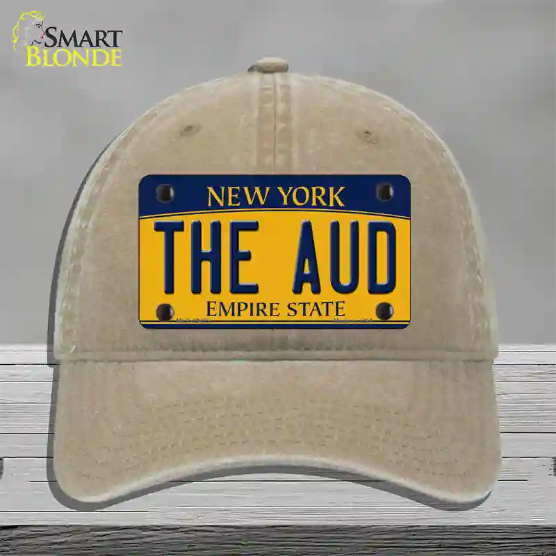 The Aud NY Yellow Novelty License Plate Hat Tag Unconstructed Cotton / Khaki